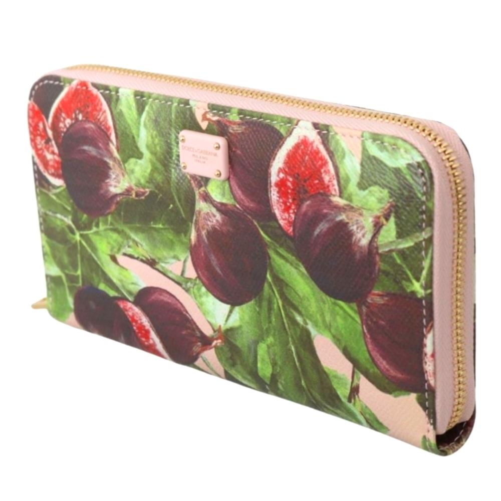 DOLCE & GABBANA Wallet Fig Fruit Dauphine Leather Zipper Continental $950 NWT